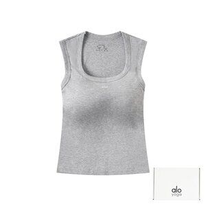Alo Yoga Wide Shoulder Straps Letter Logo Vest Gray